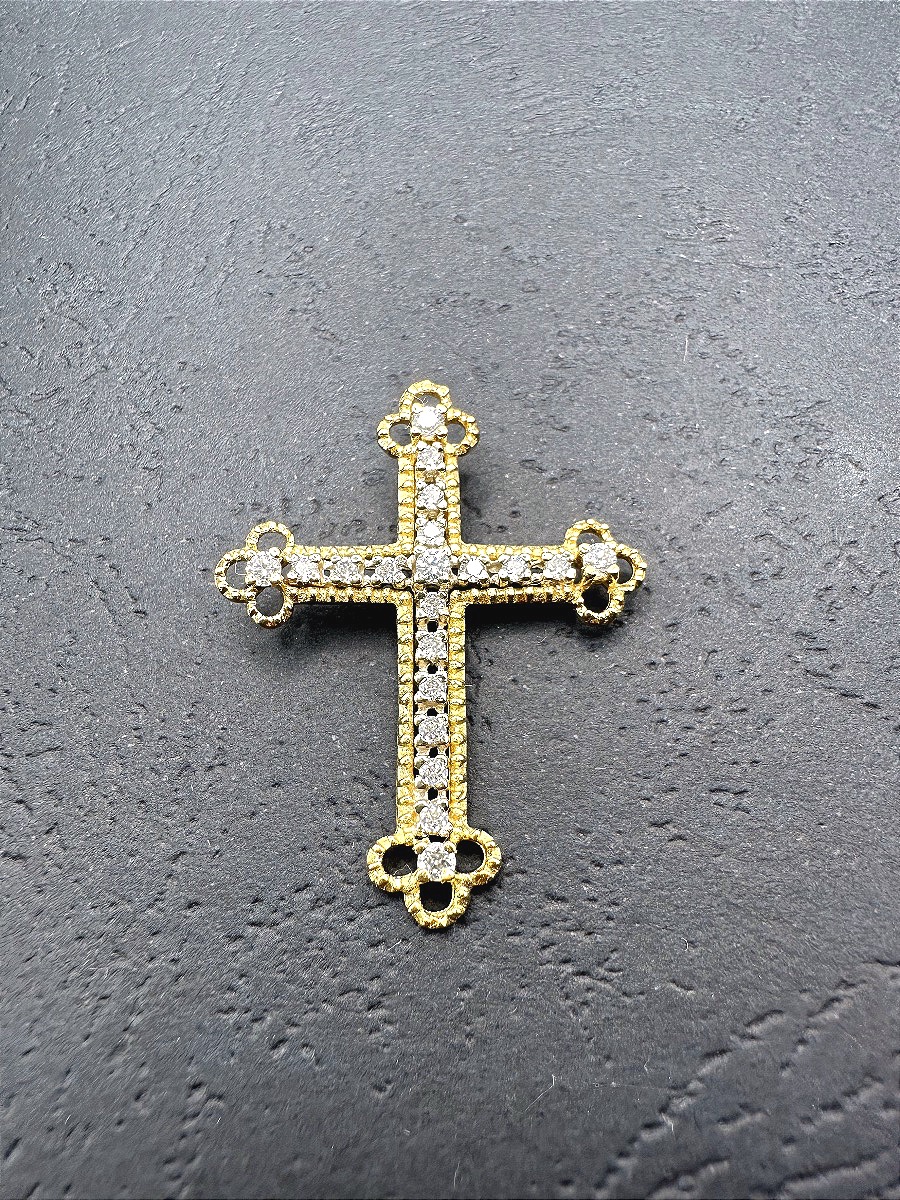 Yellow Gold Cross Pendant With A White Stone-photo-2