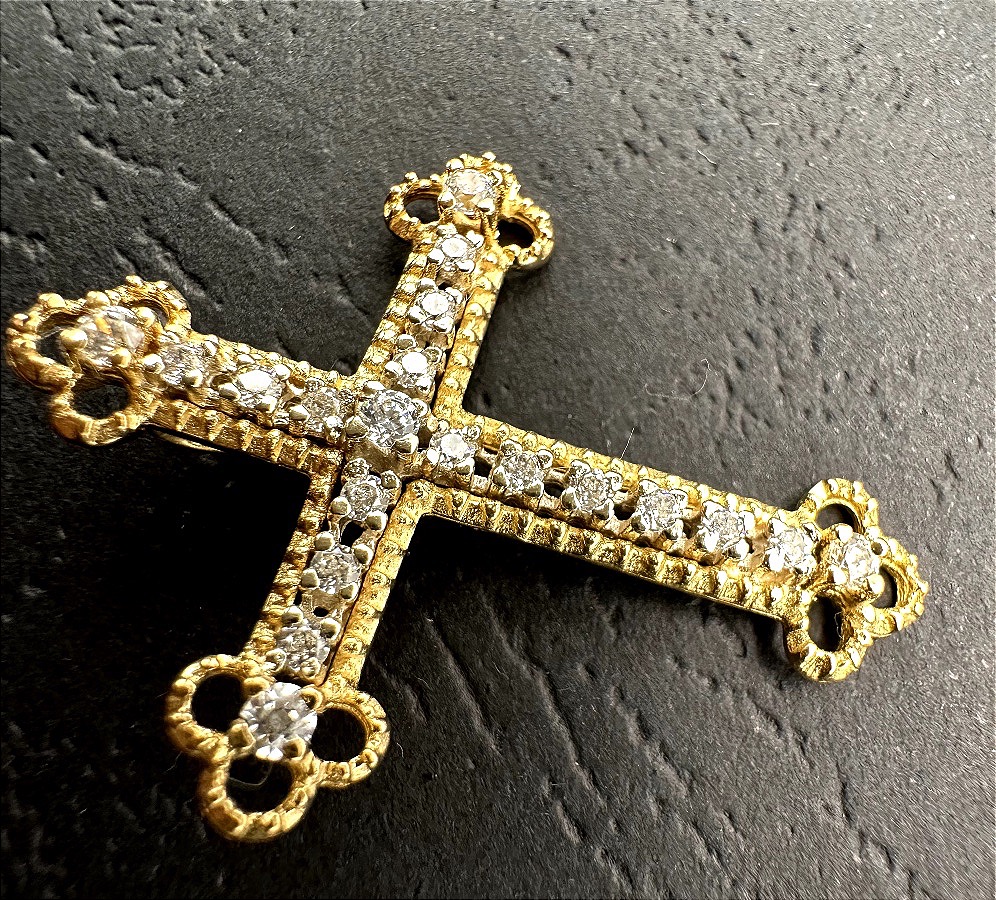 Yellow Gold Cross Pendant With A White Stone-photo-4