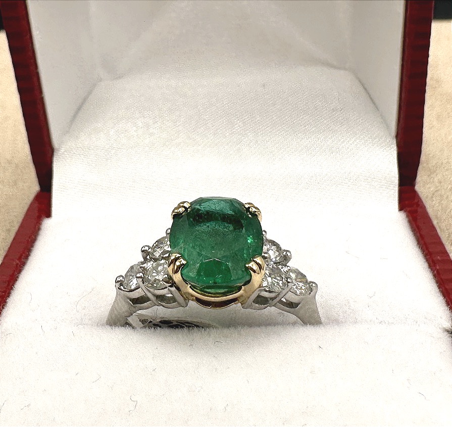 Bague Émeraude platine et or jaune-photo-2