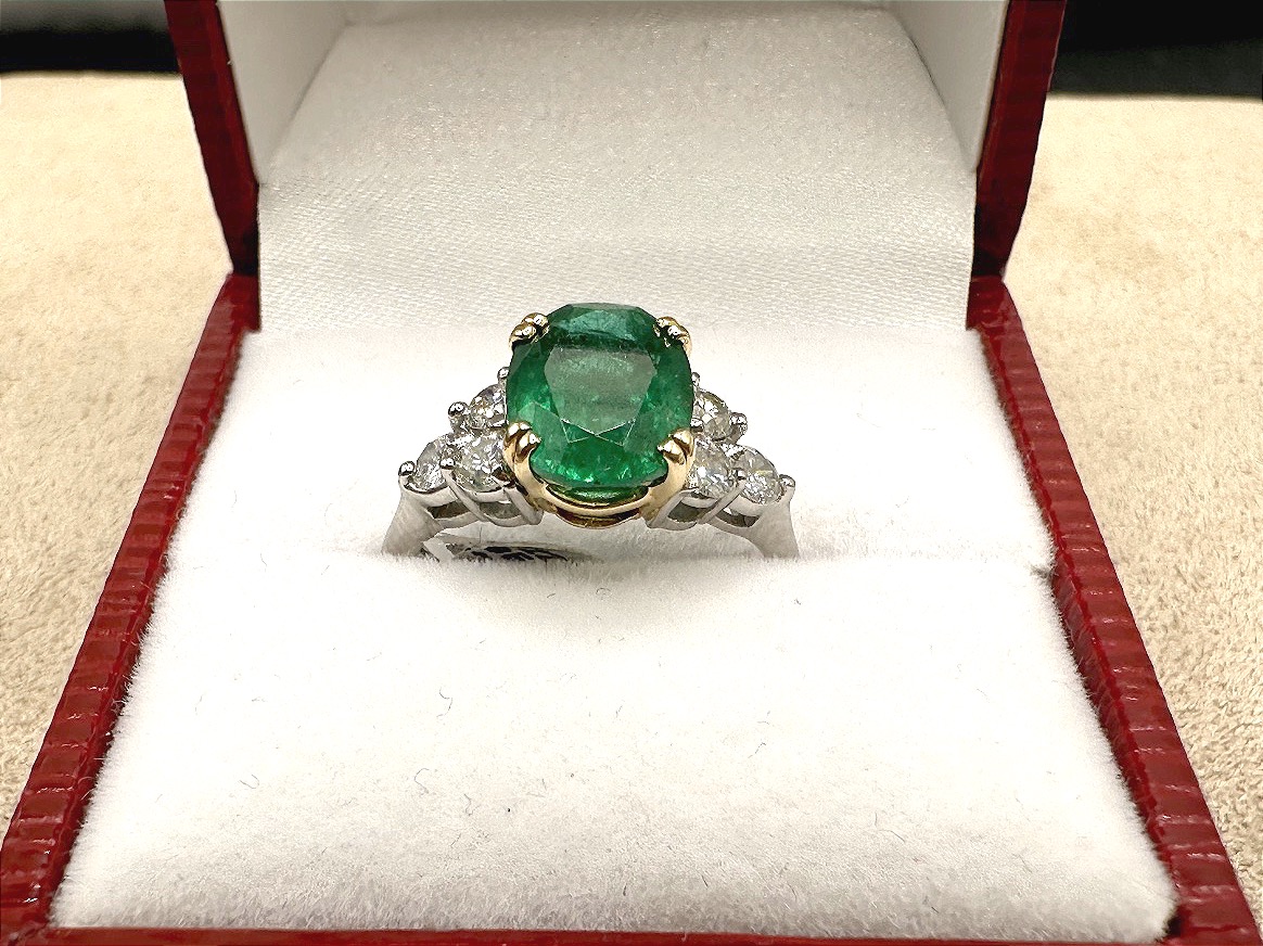 Bague Émeraude platine et or jaune-photo-4