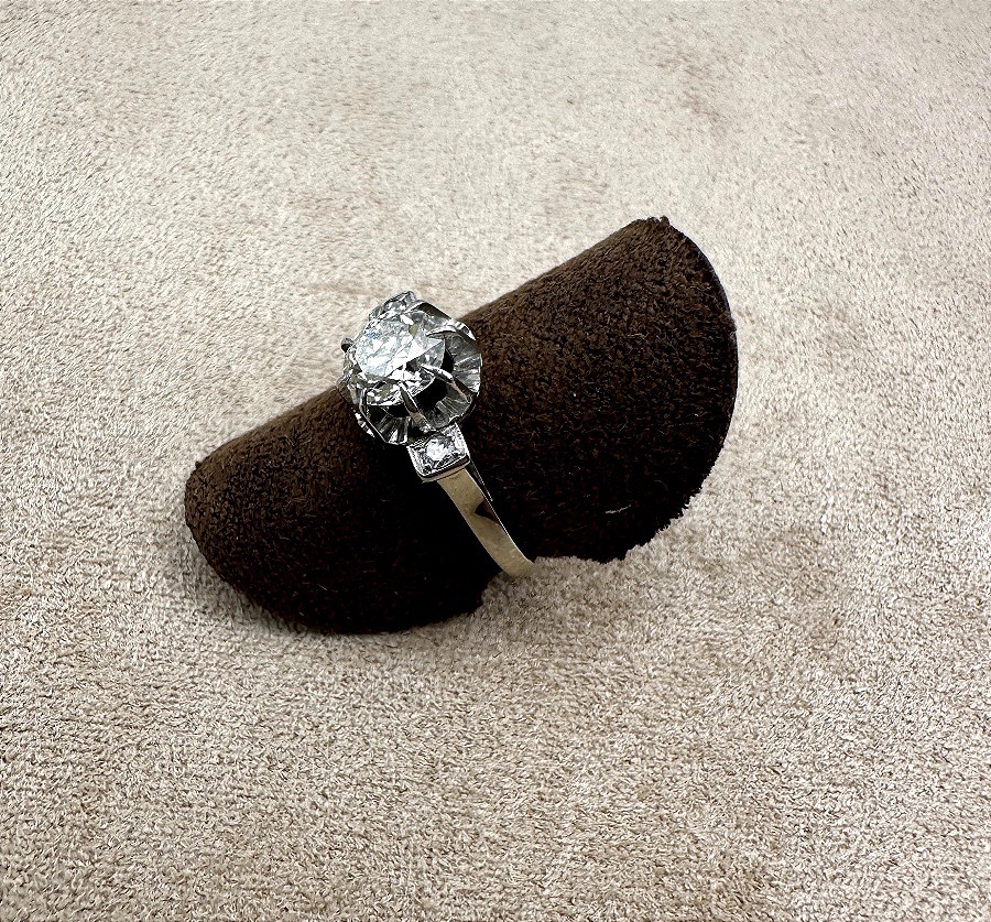 Bague Solitaire taille ancienne en or gris-photo-3