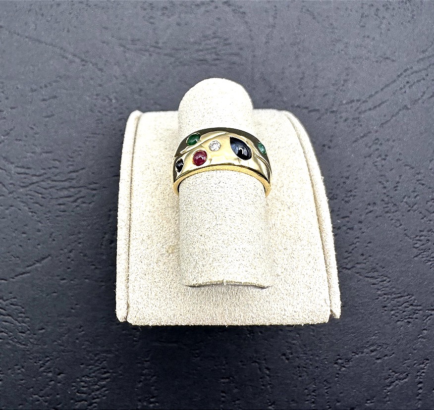 Yellow Gold Bangle Ring Set With Emeralds, Rubies, Diamonds, And Sapphires-photo-3