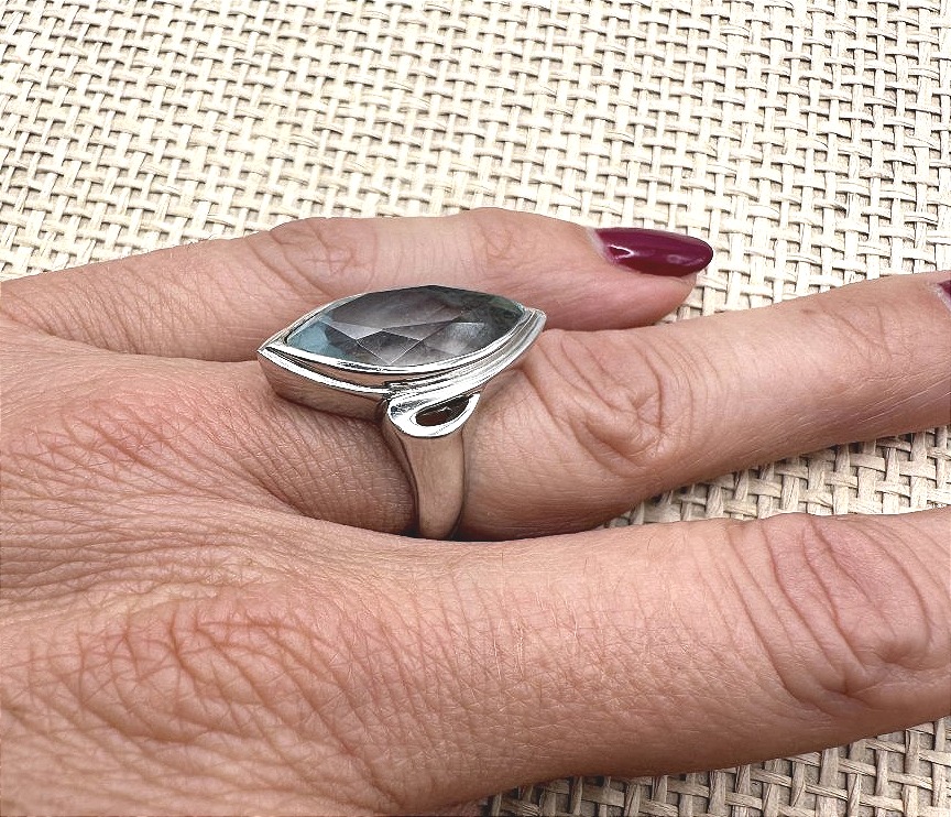 Bague en Or gris et Aigue Marine-photo-2