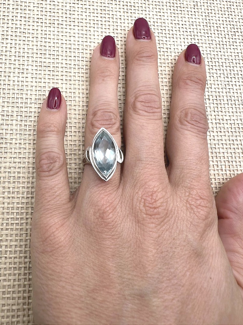 Bague en Or gris et Aigue Marine-photo-3