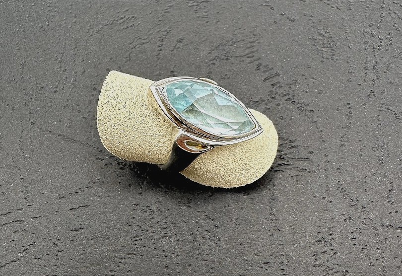 Bague en Or gris et Aigue Marine-photo-3
