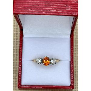 Orange Garnet And Diamond Ring