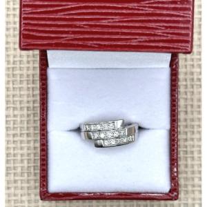 White Gold Ring Set With Three Lines Of Diamonds