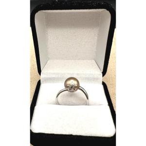 White Gold Ring With Chocolate Tahitian Pearl