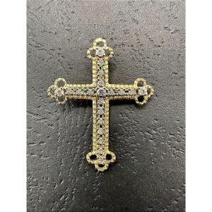Pendentif Croix en or jaune avec pierre blanche