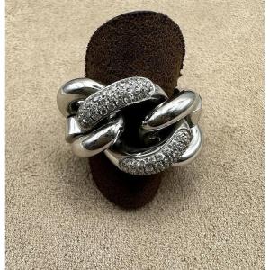 White Gold Cuff Ring With Diamond Pavé Setting