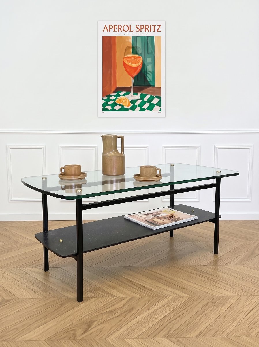 Table basse moderniste vintage en verre