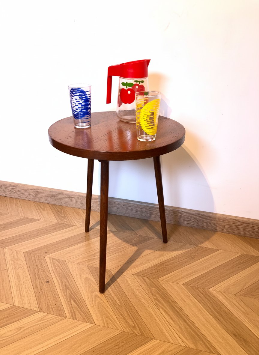 Vintage Round Coffee Table With Spindle Legs