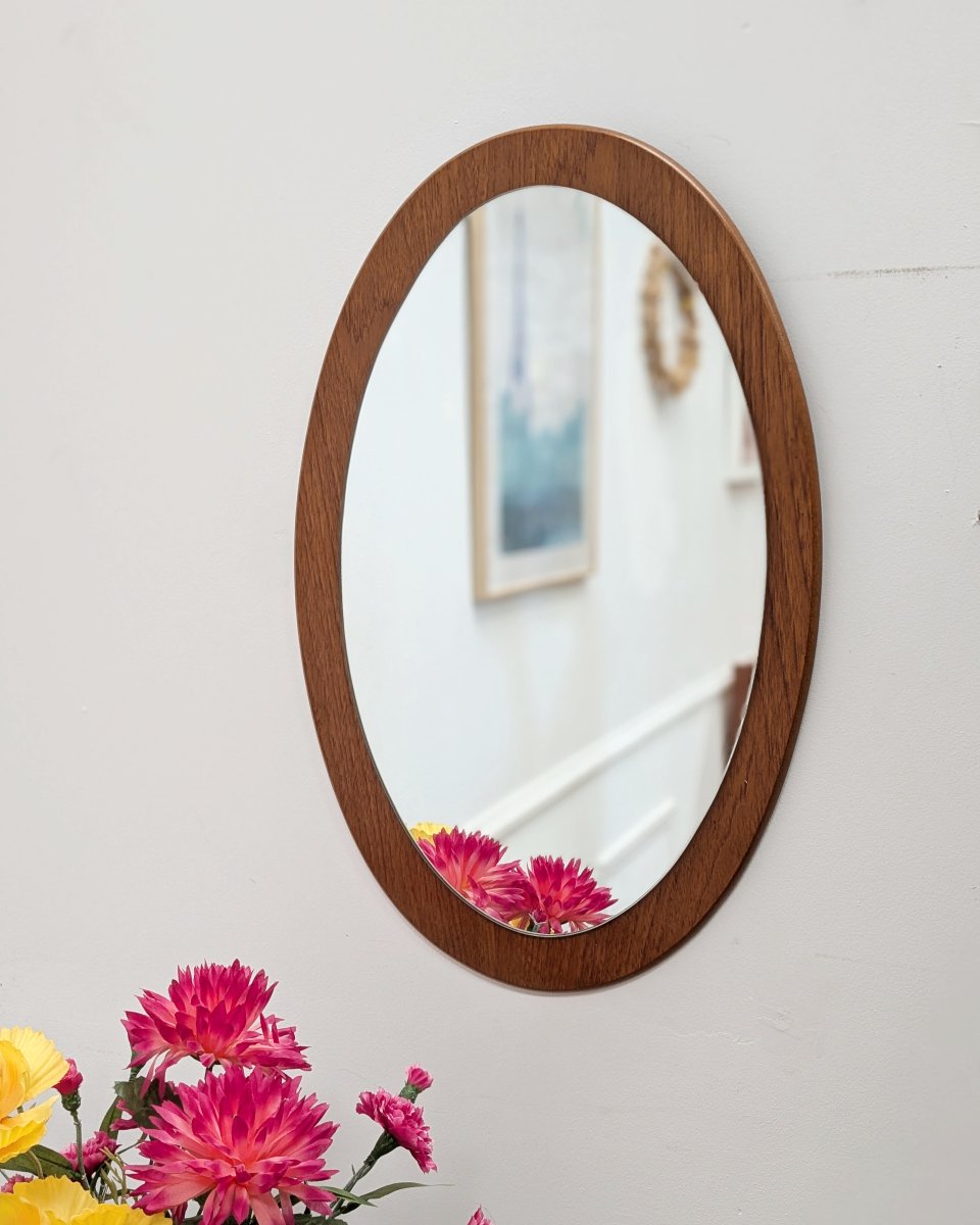 Scandinavian Oval Teak Mirror – 1960s