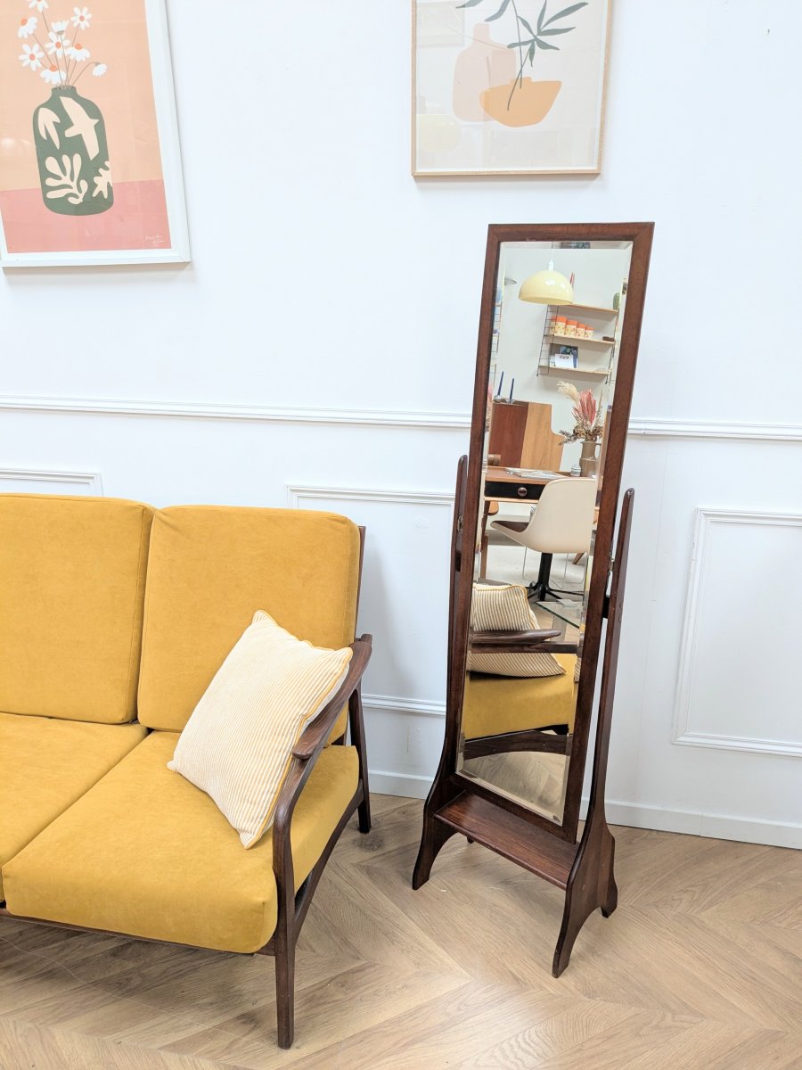 Miroir psyché teck vintage années 70