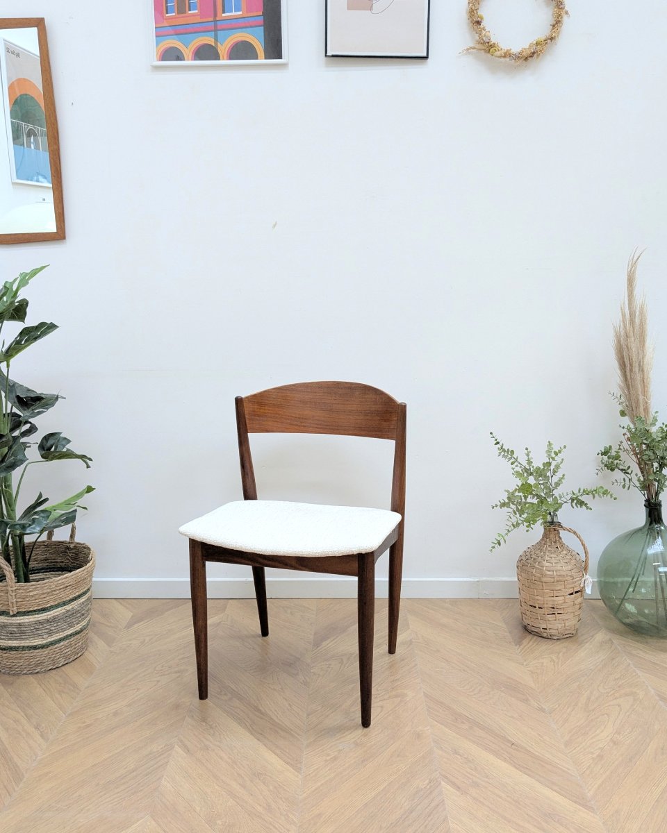 Chaise scandinave vintage Teck & Crème