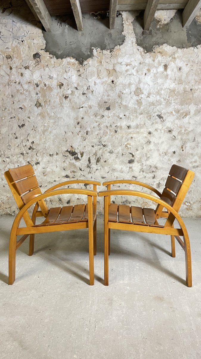Vintage Armchairs In Solid Beech