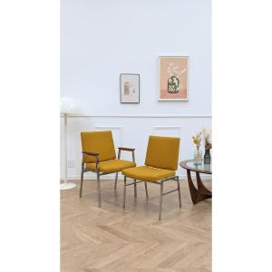 Vintage Yellow Table Chairs And Armchairs, Mid-century Design Circa 1970
