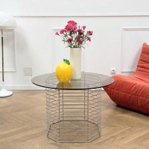 Table d'Appoint Bout De Canapé En Chrome Et Verre Fumé, Années 70