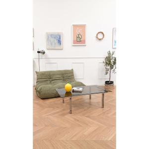 Coffee Table In Smoked Glass And Chrome Steel Horst Brüning Kill International 1960