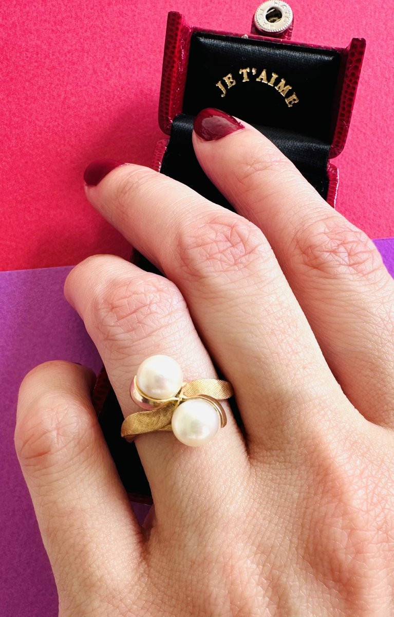 Ring "toi & Moi" In Yellow Gold 18k And Pearls-photo-2