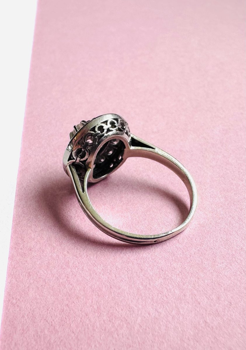 Bague Art Déco en or blanc 18K, platine et diamants-photo-2