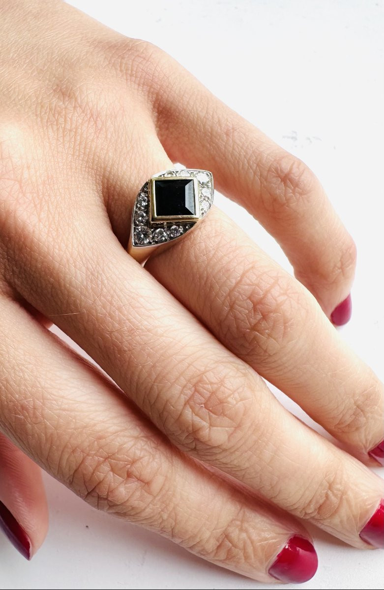 Bague en or jaune 18K et saphir dans le goût de la Maison Hermès-photo-4