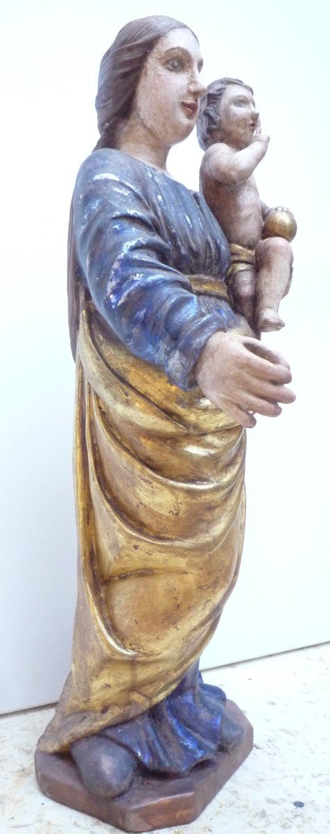 Virgin And Child In Carved, Gilded And Polychromed Wood.-photo-2