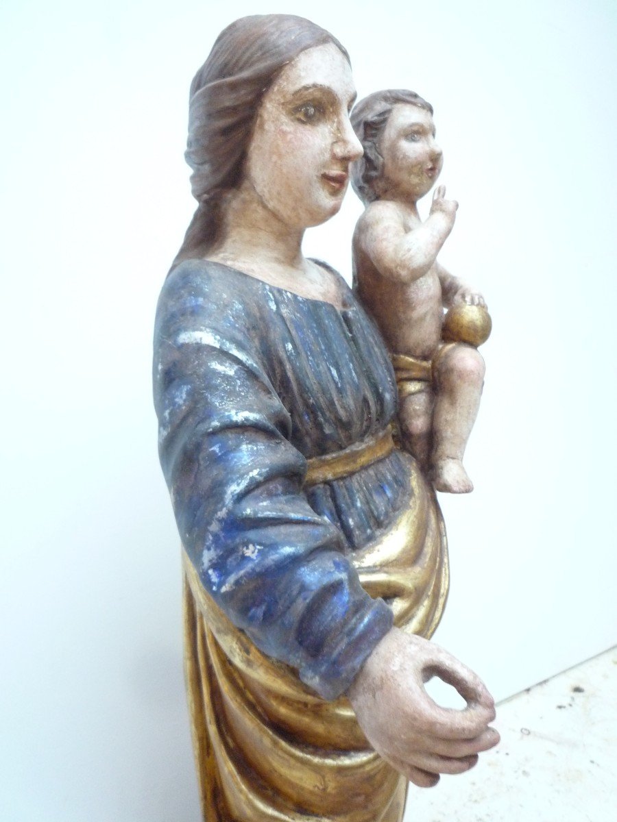 Virgin And Child In Carved, Gilded And Polychromed Wood.-photo-1