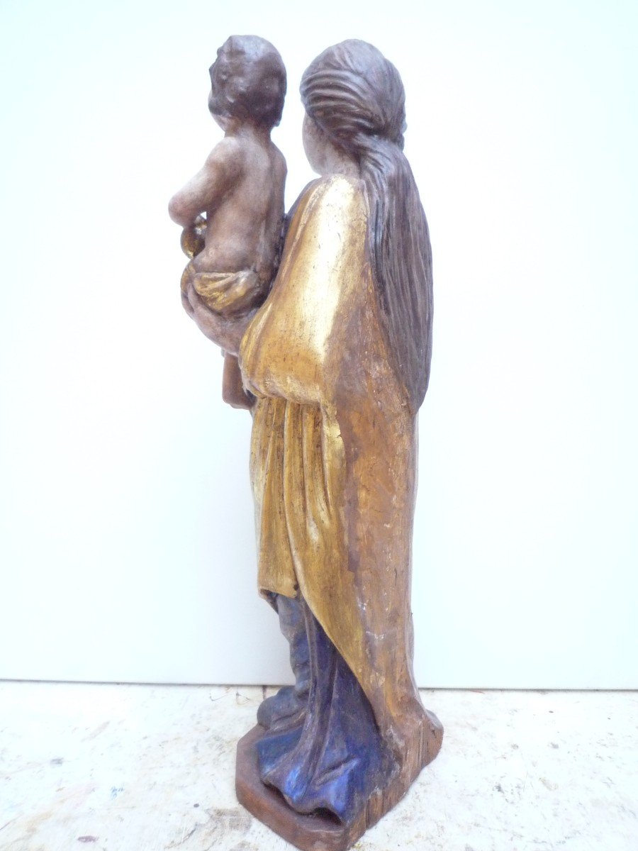 Virgin And Child In Carved, Gilded And Polychromed Wood.-photo-2