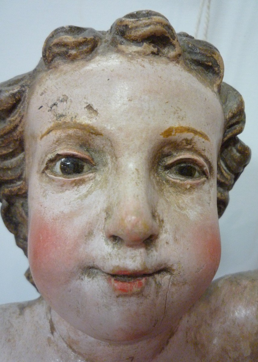 18th Century Baby In Polychrome Carved Wood-photo-3