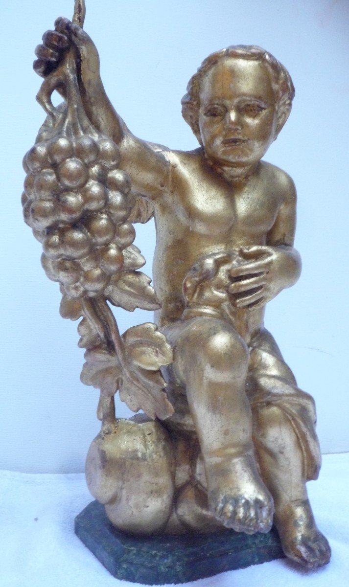 Deux anges en bois sculpté et doré sur socle-photo-3