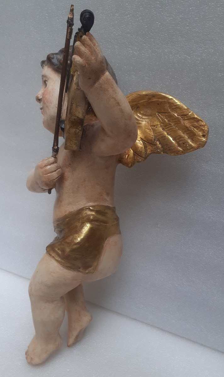 Two Angel Musicians In Painted And Gilded Carved Wood 18th Century-photo-4