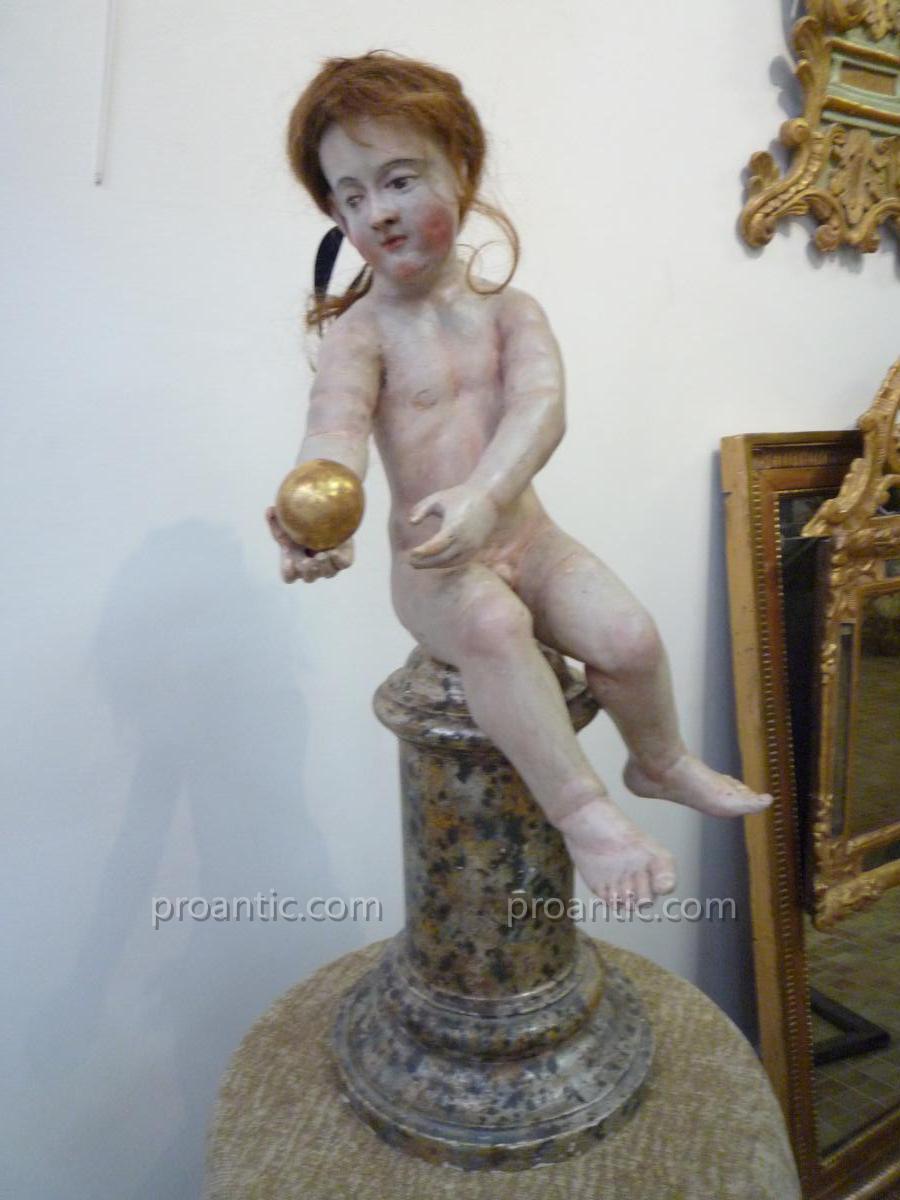 Bébé En Bois Sculpté XVIIIème