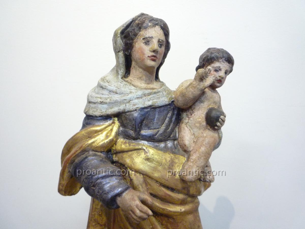 Madonna And Child, Golden Wood, Silver And Painted, XVIII-photo-2