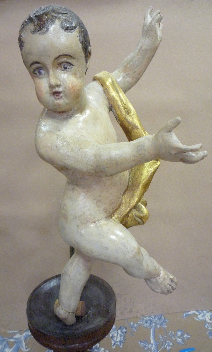 Sculpted Wooden Putto XIXth-photo-3