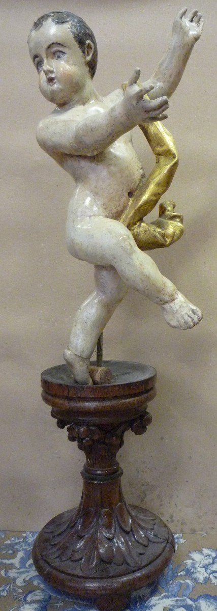Sculpted Wooden Putto XIXth-photo-4