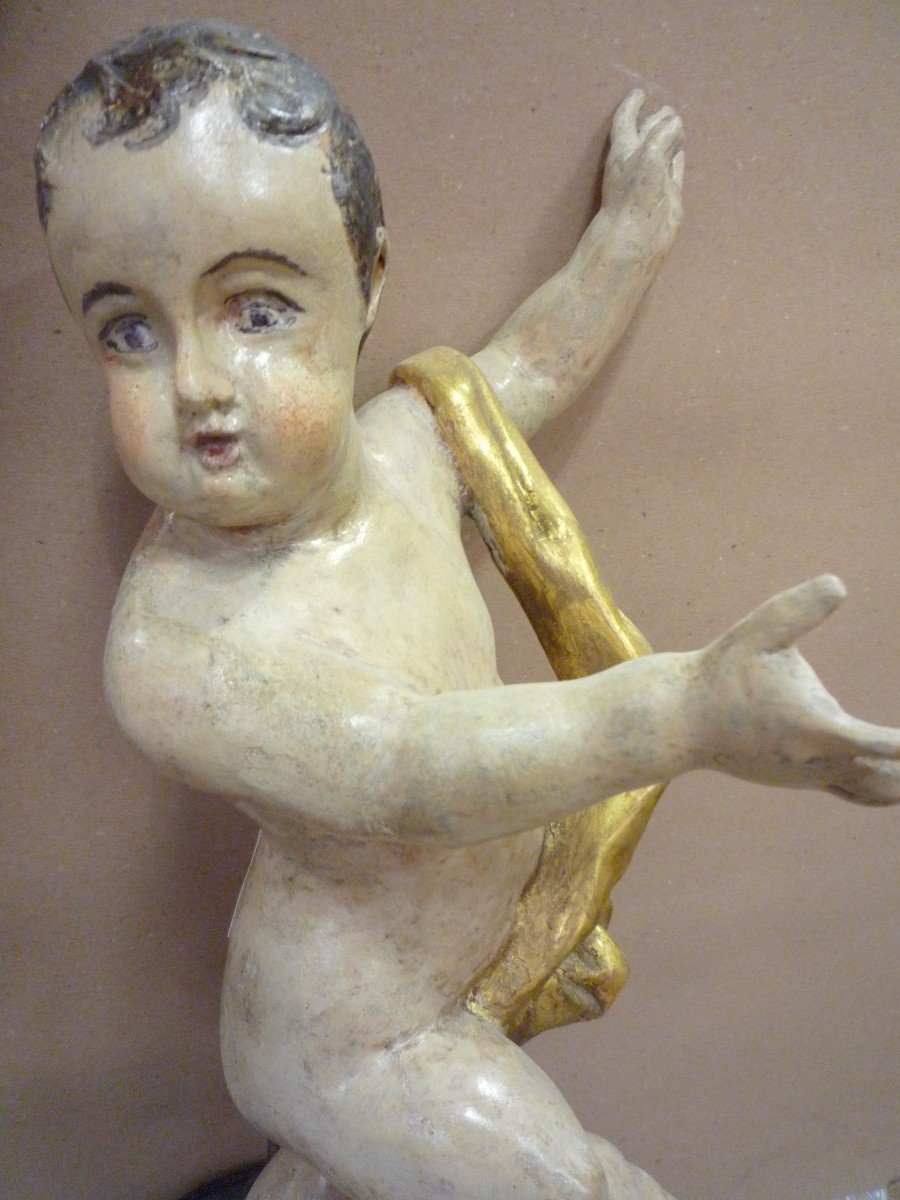 Sculpted Wooden Putto XIXth-photo-1