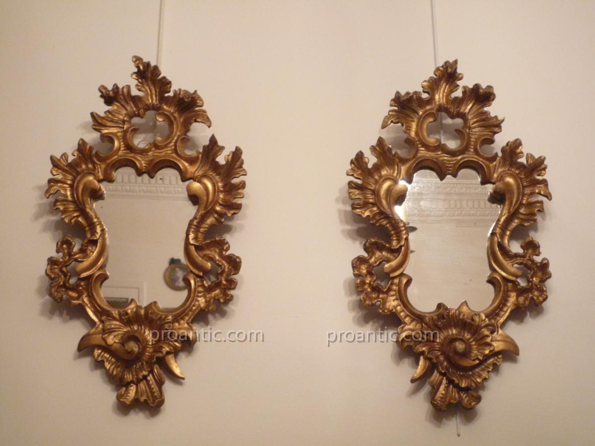 Pair Of Italian Mirrors Carved Wood Late Eighteenth. Old Gilding.
