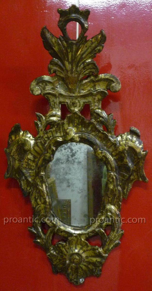 Italian Mirror Carved And Silver Eighteenth Time.