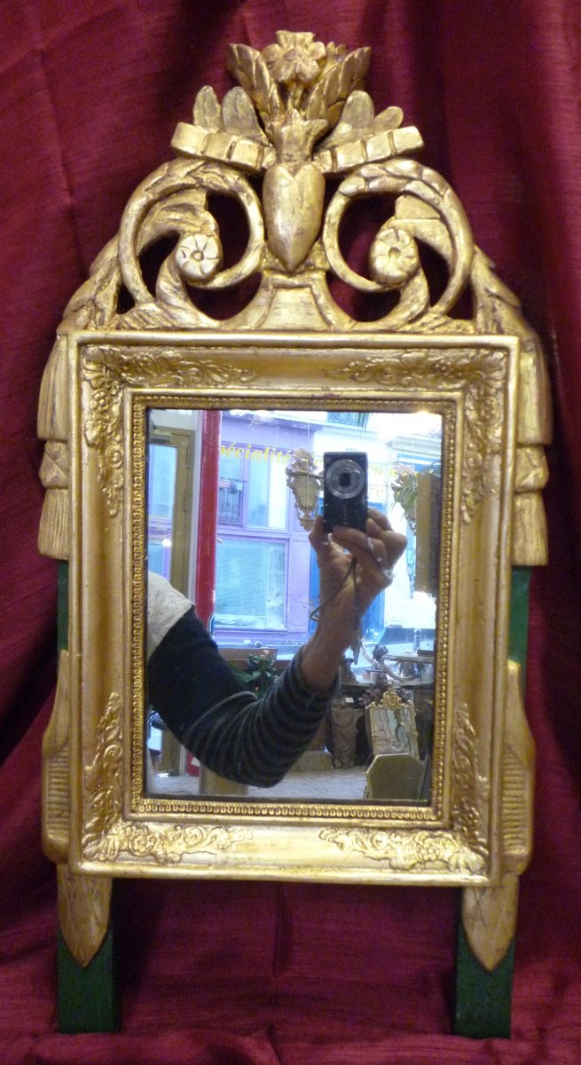 Directoire Period Mirror Late 18th Century In Gilded Carved Wood With Pediment