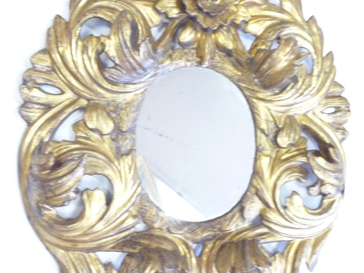 Silver Carved Wooden Mirror With Golden Reflections-photo-2