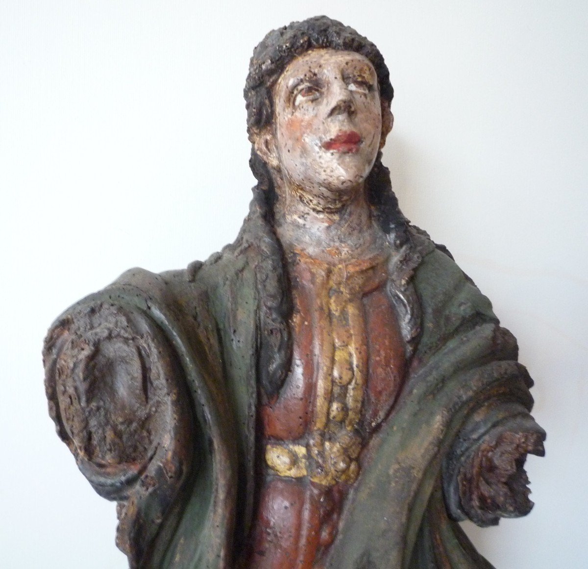 Polychrome Wood Statue Of Saint Martha Slaying The Dragon-photo-2