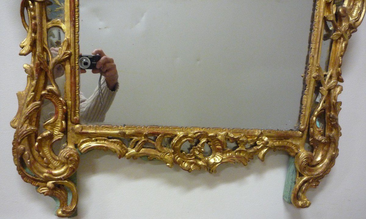 Miroir à parcloses d'époque Louis XV en bois sculpté doré-photo-1