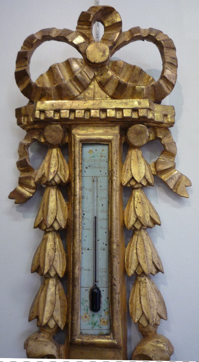 Louis XV Style Barometer In Gilded Carved Wood-photo-2