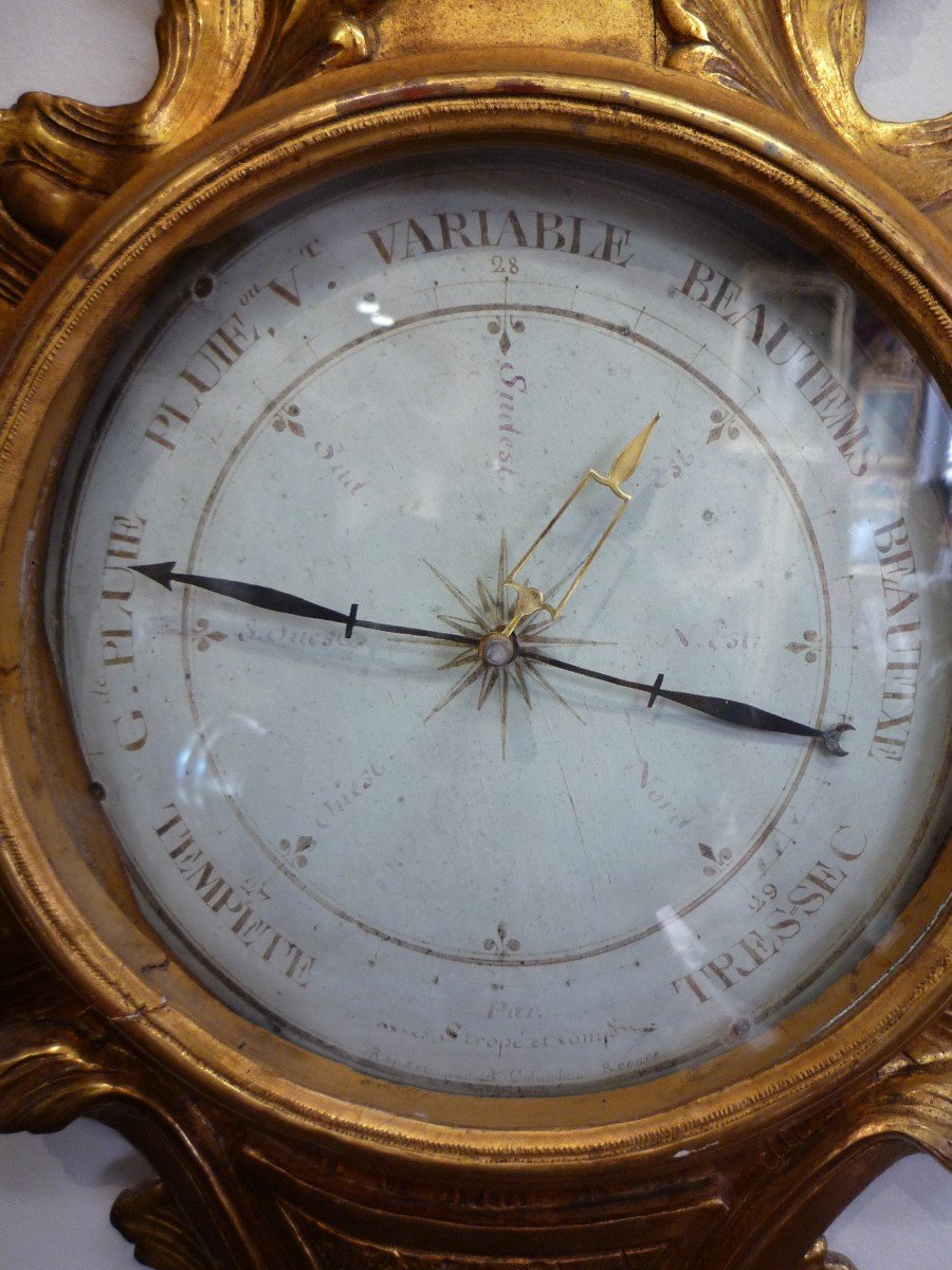 Barometer From The Louis XVI Period In Carved Gilded Wood-photo-3