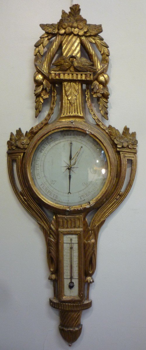 Baromètre d'époque Louis XVI en bois sculpté doré