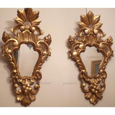 Pair Of Italian Mirrors In Golden Wood Nineteenth Time.