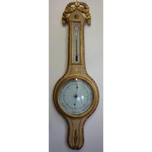 Barometer From The Louis XVI Period In Carved Gilded And Painted Wood
