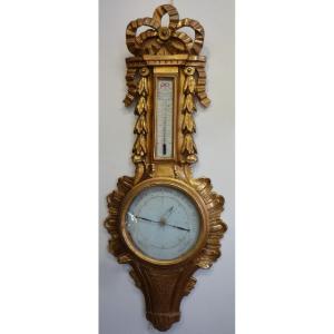 Barometer From The Louis XVI Period In Carved Gilded Wood