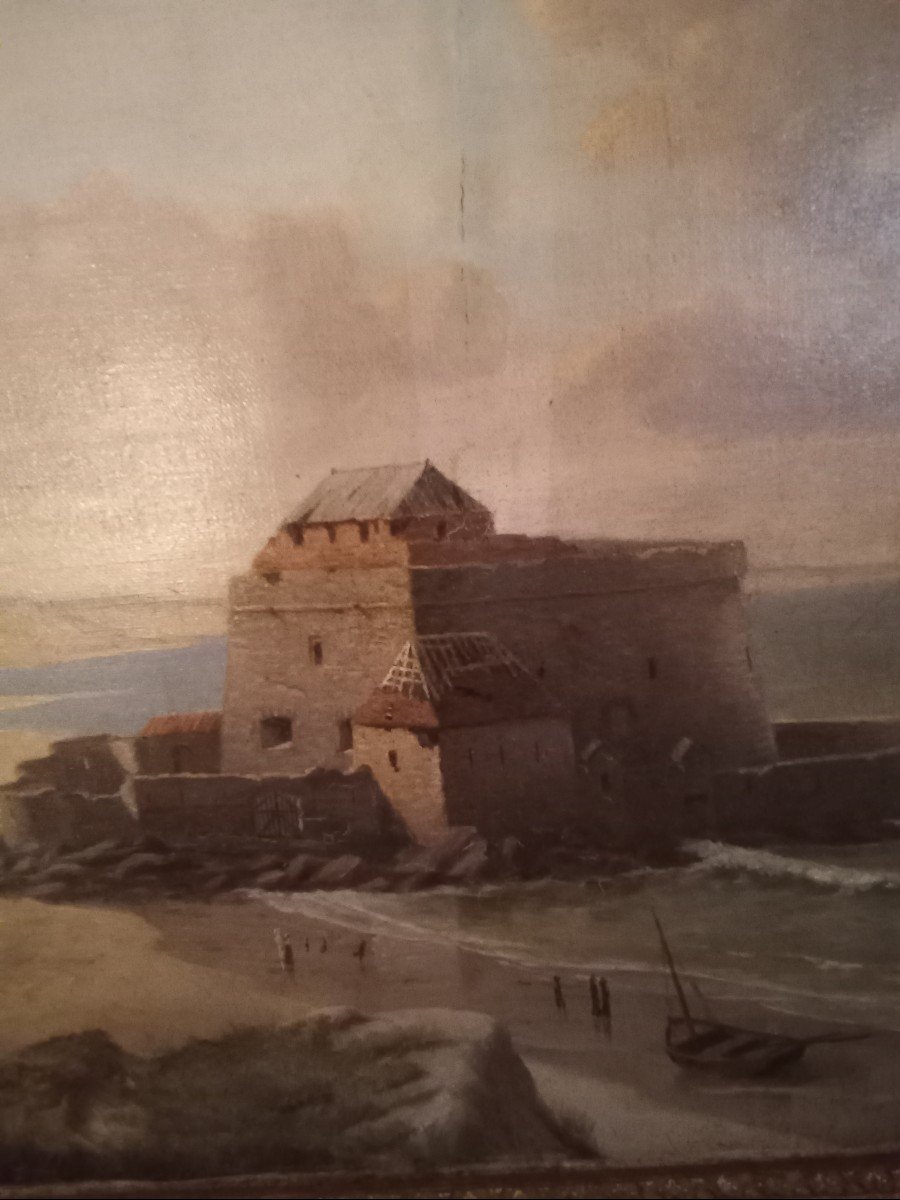 Tableau XVIII ème , Hst '' Le Fort d'Ambleteuse '' Dit Fort Vauban , Côte d'Opale -photo-3